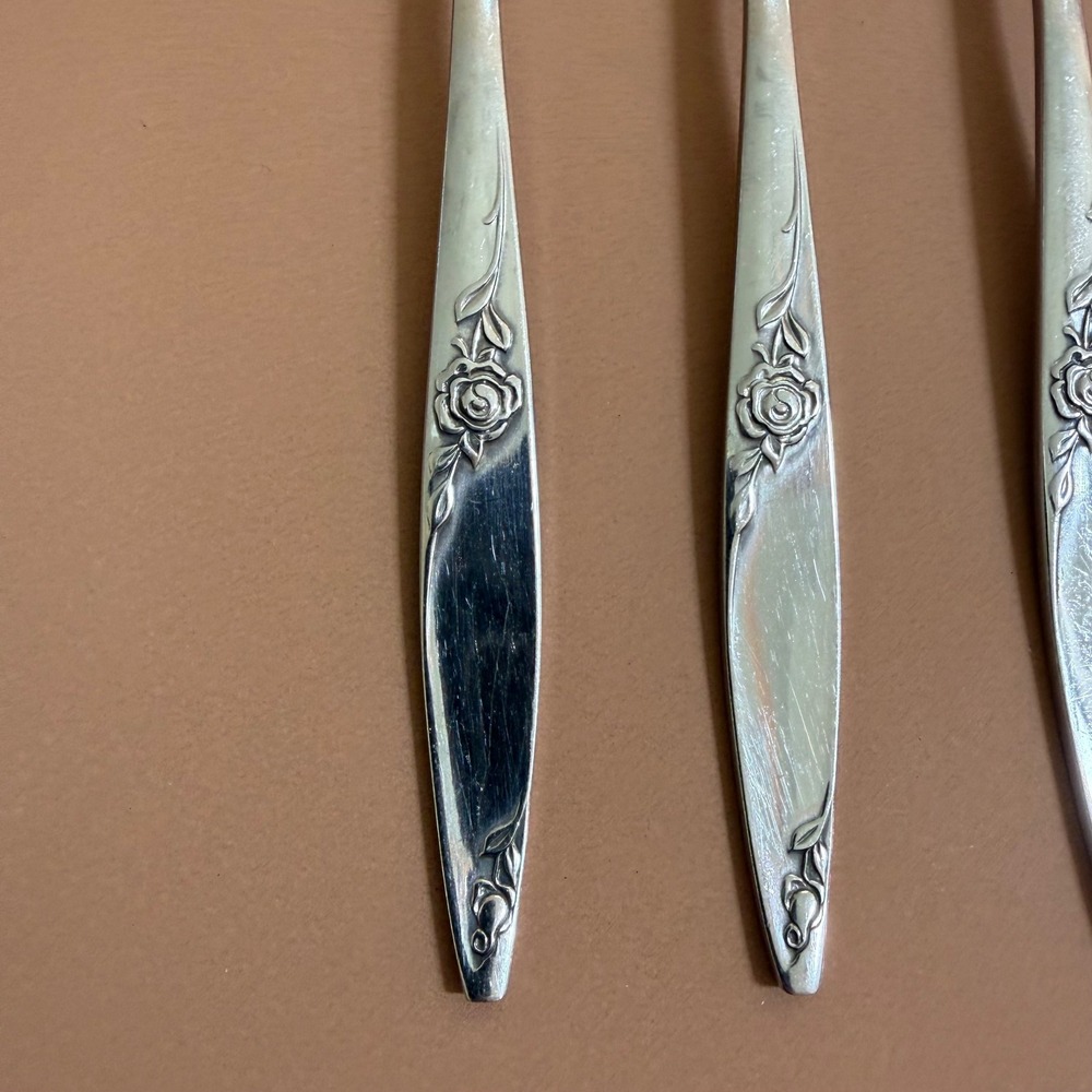 West Bend Twilight Rose Stainless Salad Forks Set of 7 USA Floral Flatware - Picture 2 of 6